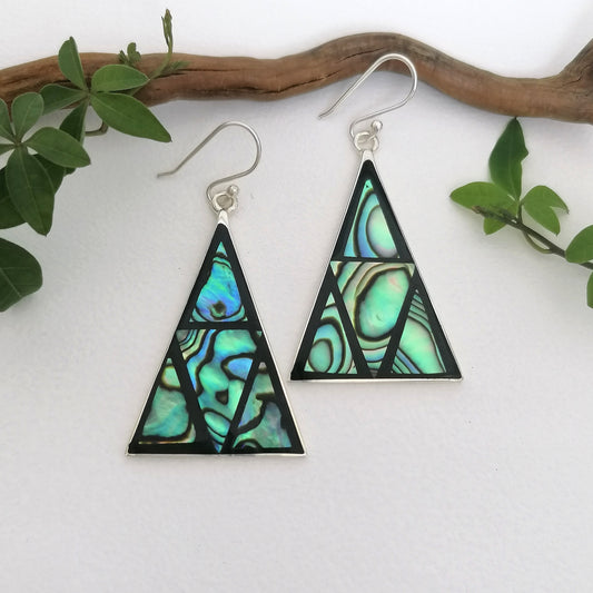 Art Deco Pyramid Earrings -  Abalone & Enamel