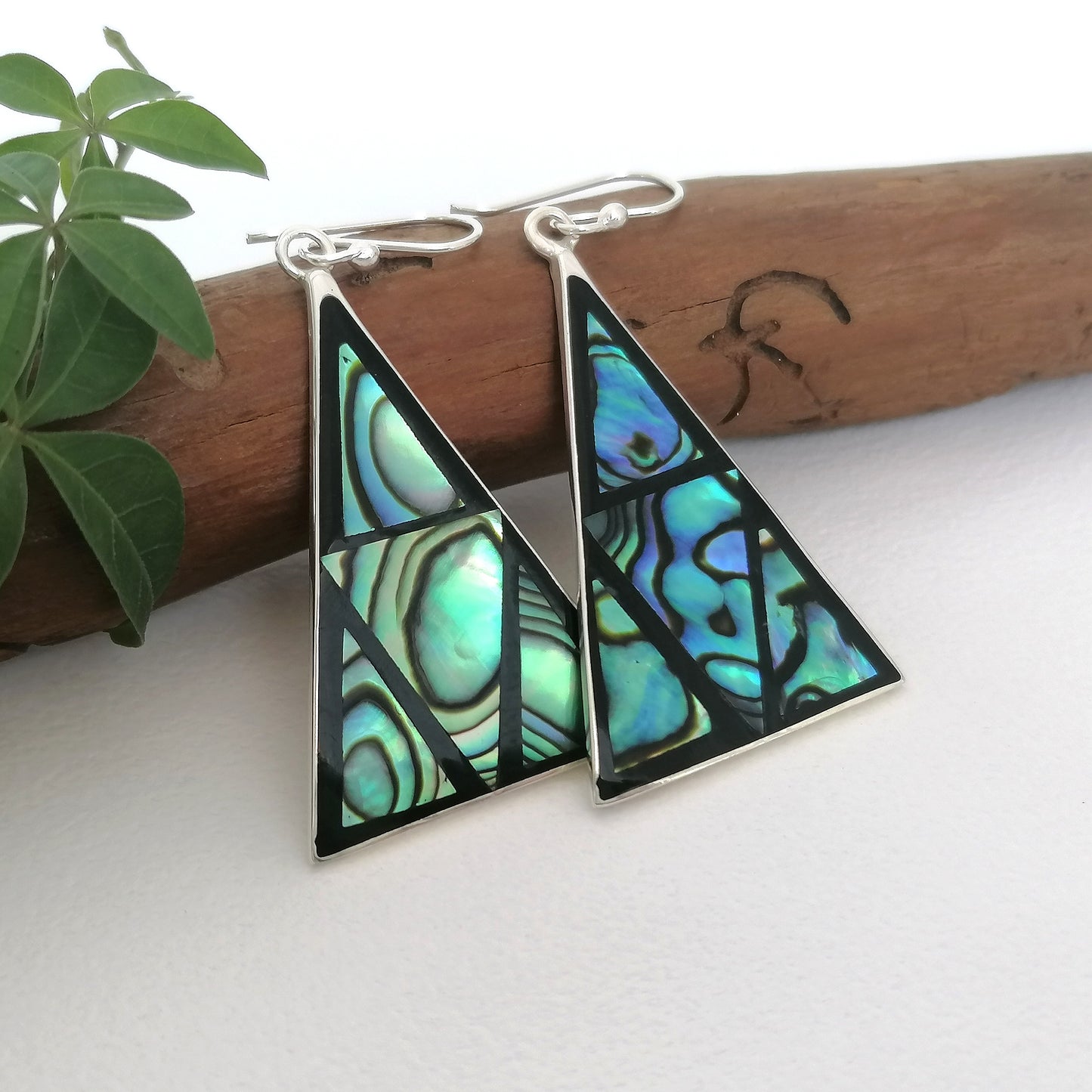 Art Deco Pyramid Earrings -  Abalone & Enamel