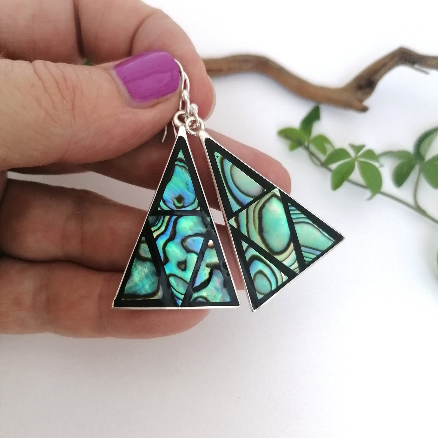 Art Deco Pyramid Earrings -  Abalone & Enamel