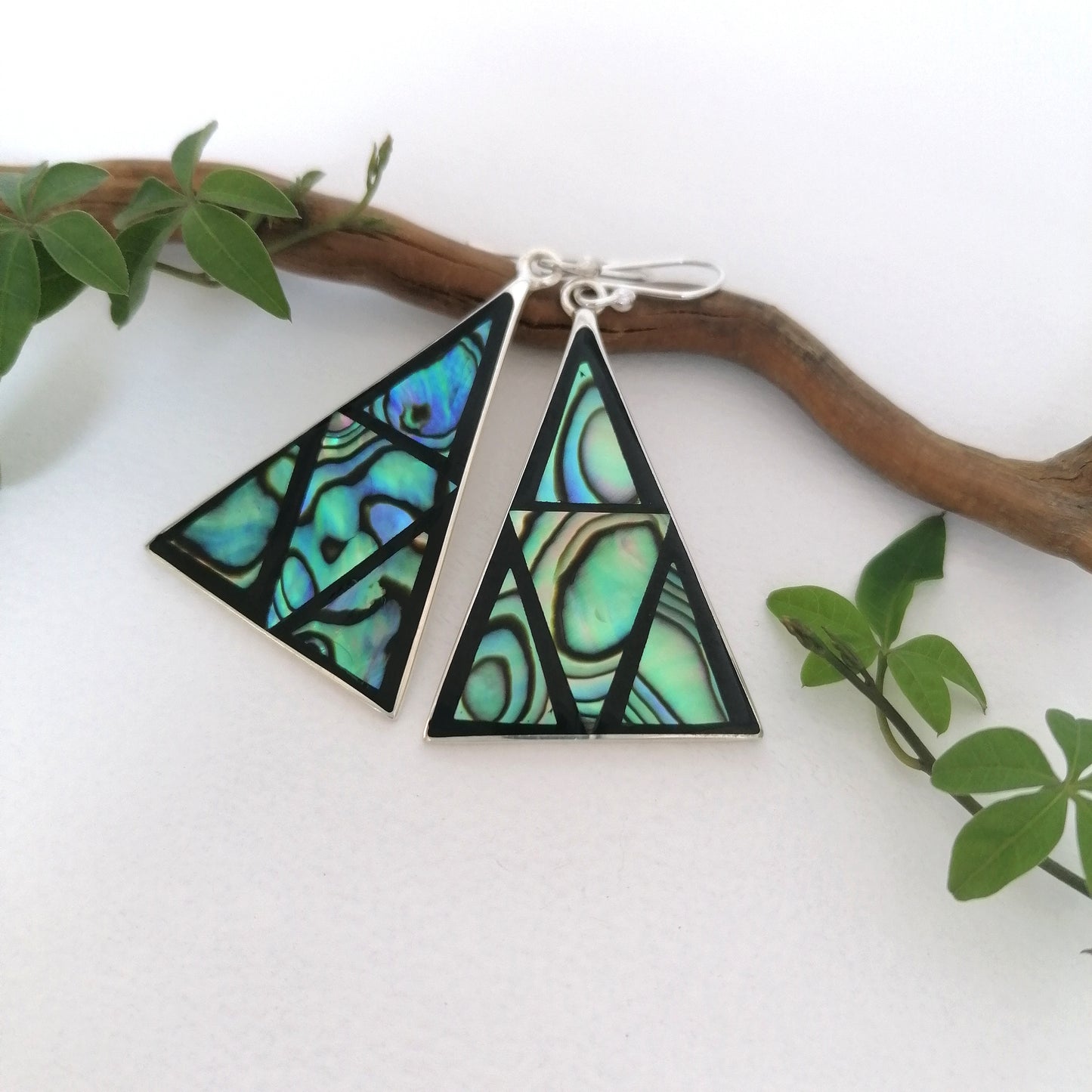 Art Deco Pyramid Earrings -  Abalone & Enamel