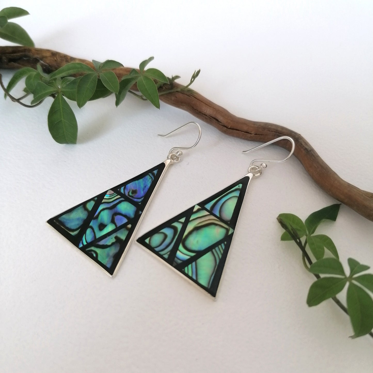 Art Deco Pyramid Earrings -  Abalone & Enamel