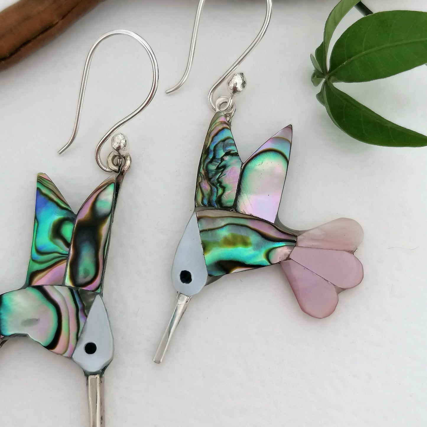 Pink Tailed Hummingbird Earrings - Abalone Shell