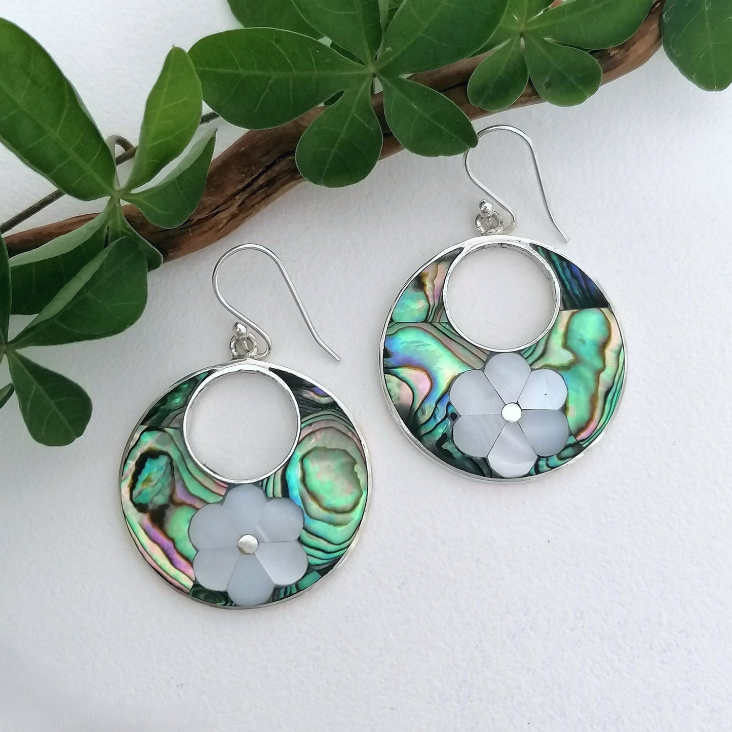 Daisy Hoops - Abalone & Mother of Pearl