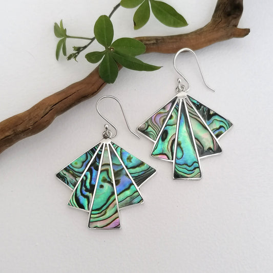 Art Deco Odeon Fan Earrings - Abalone Shell