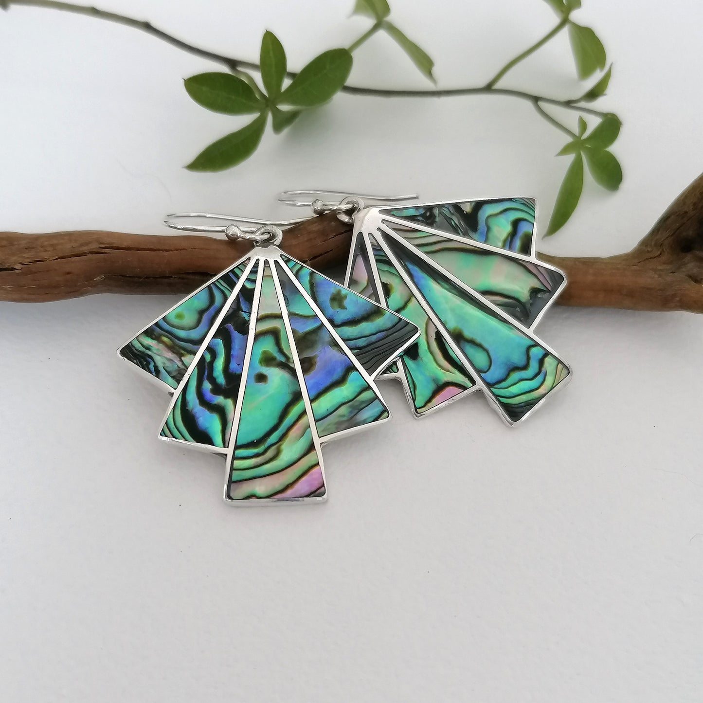 Art Deco Odeon Fan Earrings - Abalone Shell