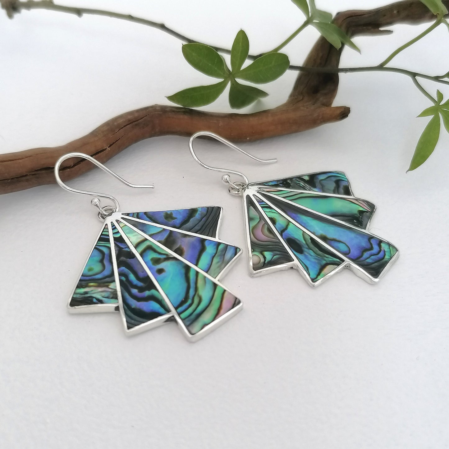 Art Deco Odeon Fan Earrings - Abalone Shell