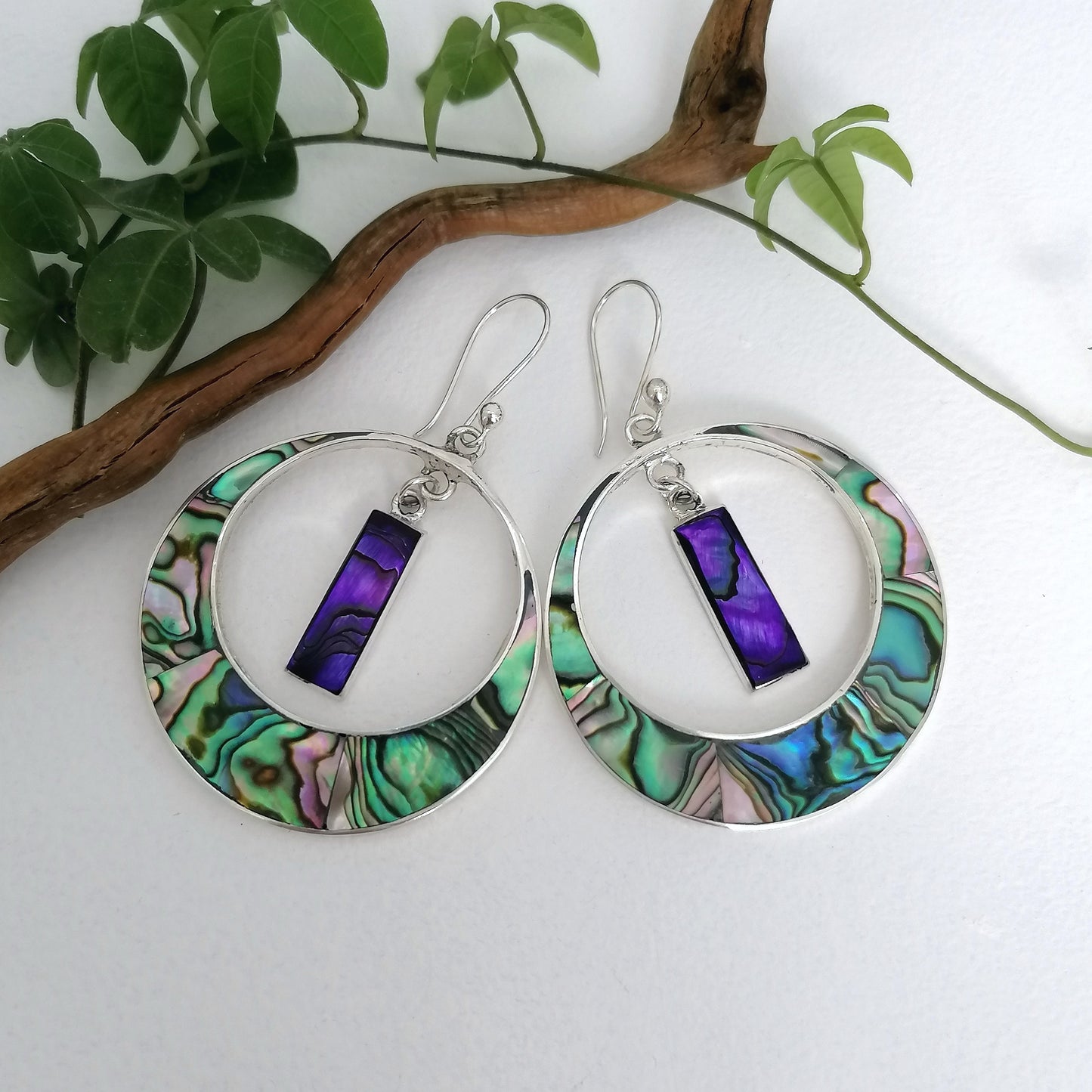 Art Deco Statement Hoops - Abalone Shell