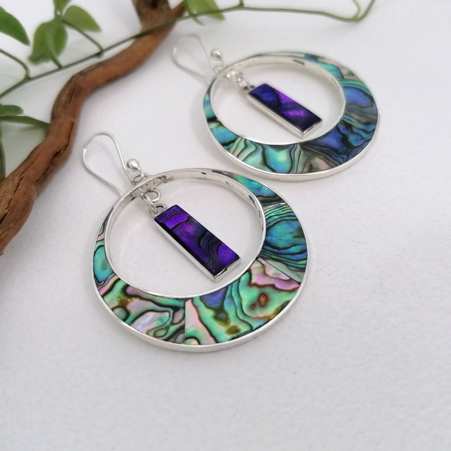 Art Deco Statement Hoops - Abalone Shell