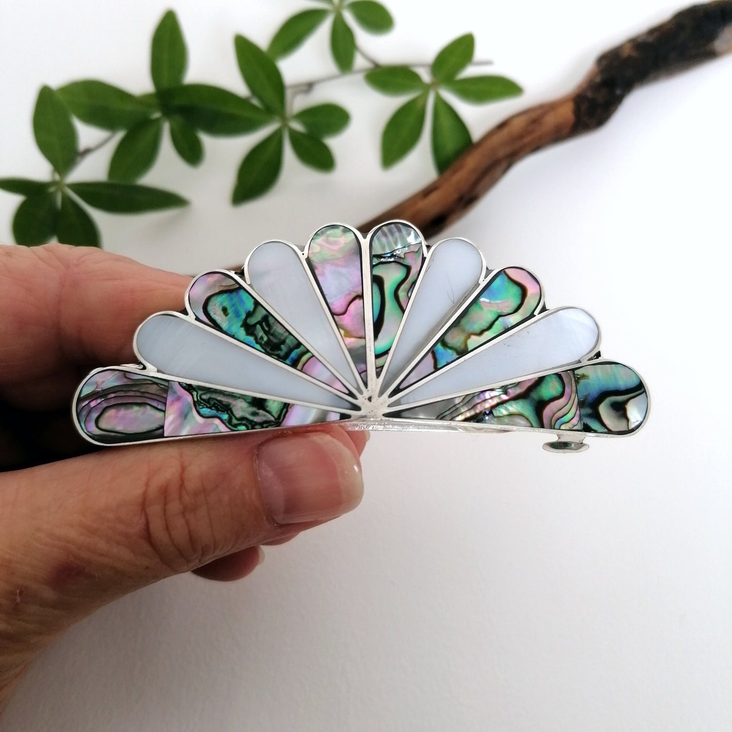 Abalone & Mother of Pearl Fan Barrette