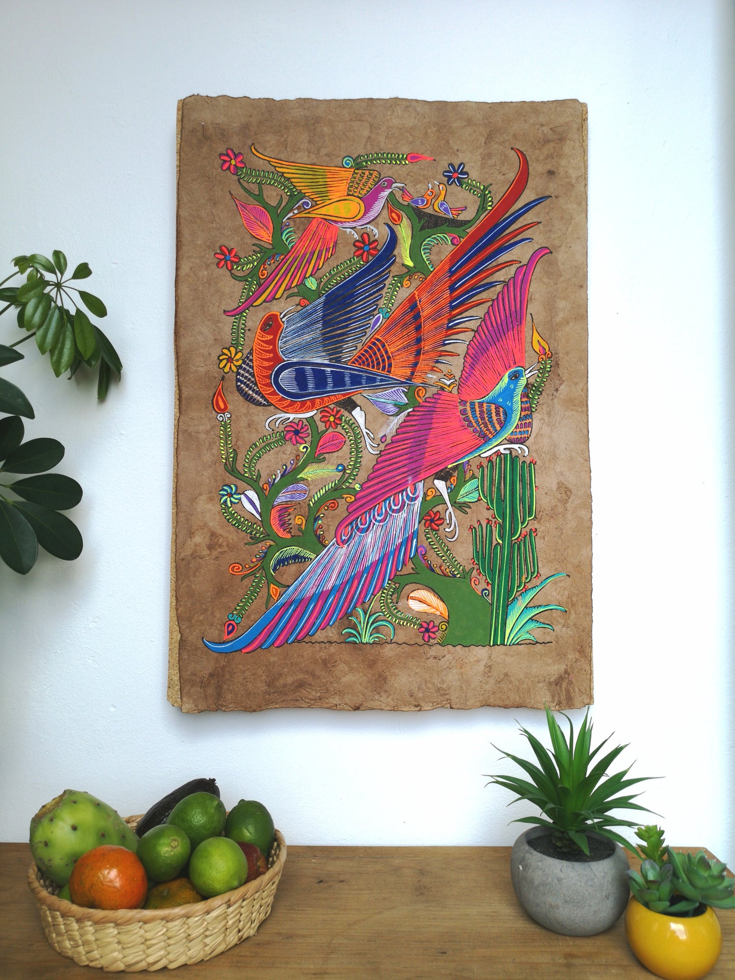 Birds Of Paradise - Bark Painting 24" x 16"