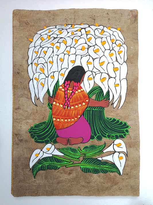 Calla Lilies Flower Seller - Bark Painting 24" x 16"