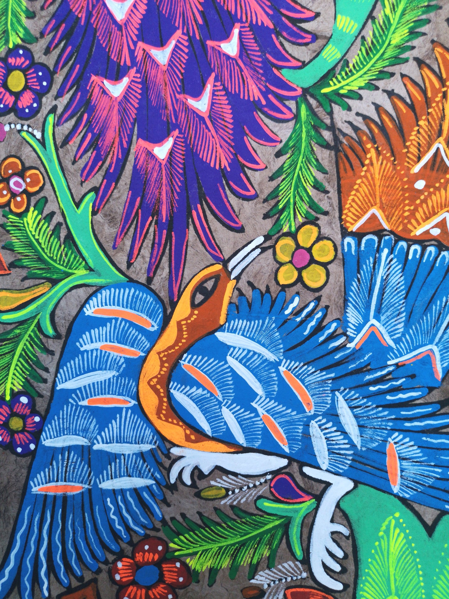 Tropical Peacocks - Bark Painting 24"x16"