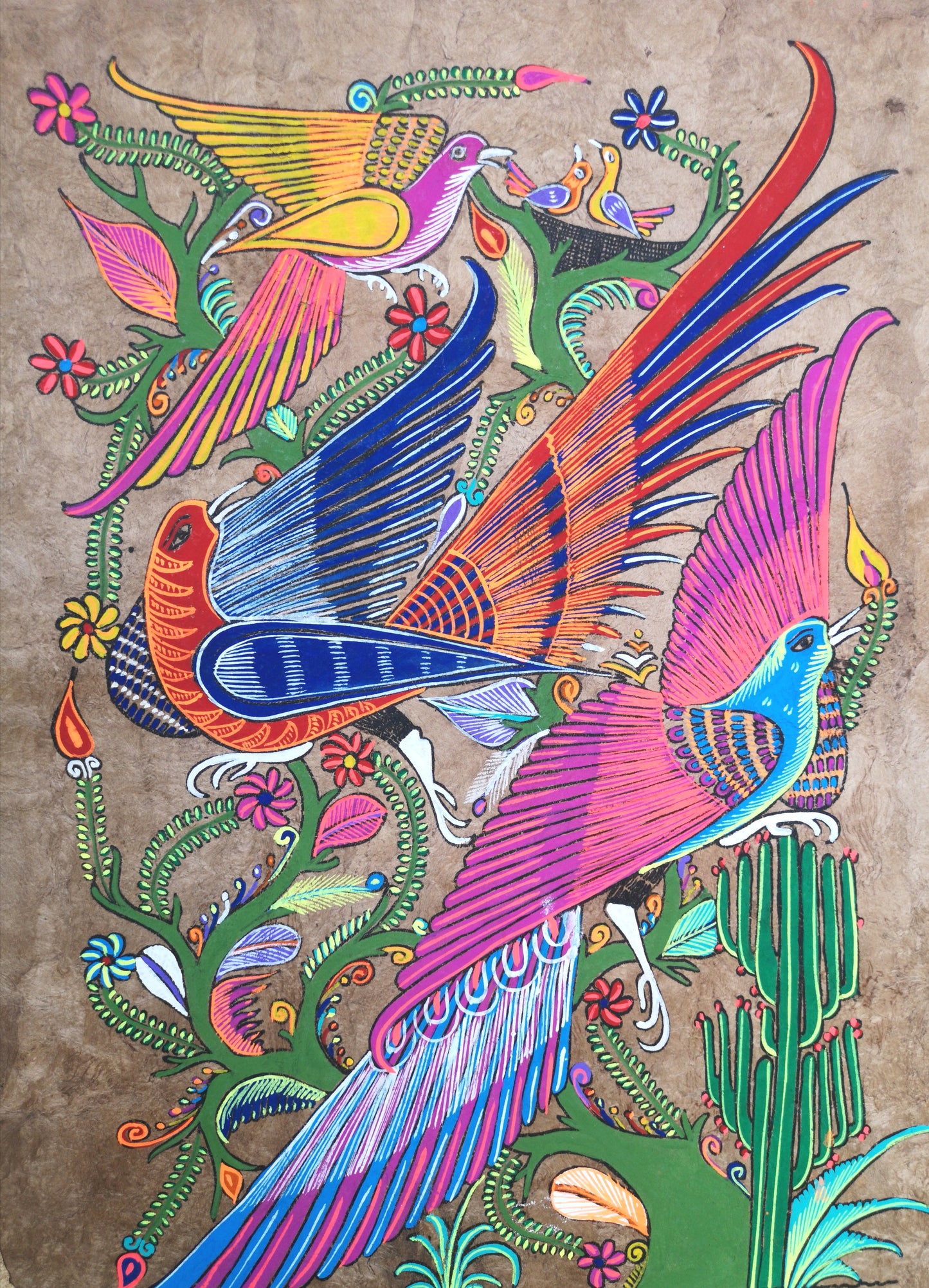 Birds Of Paradise - Bark Painting 24" x 16"