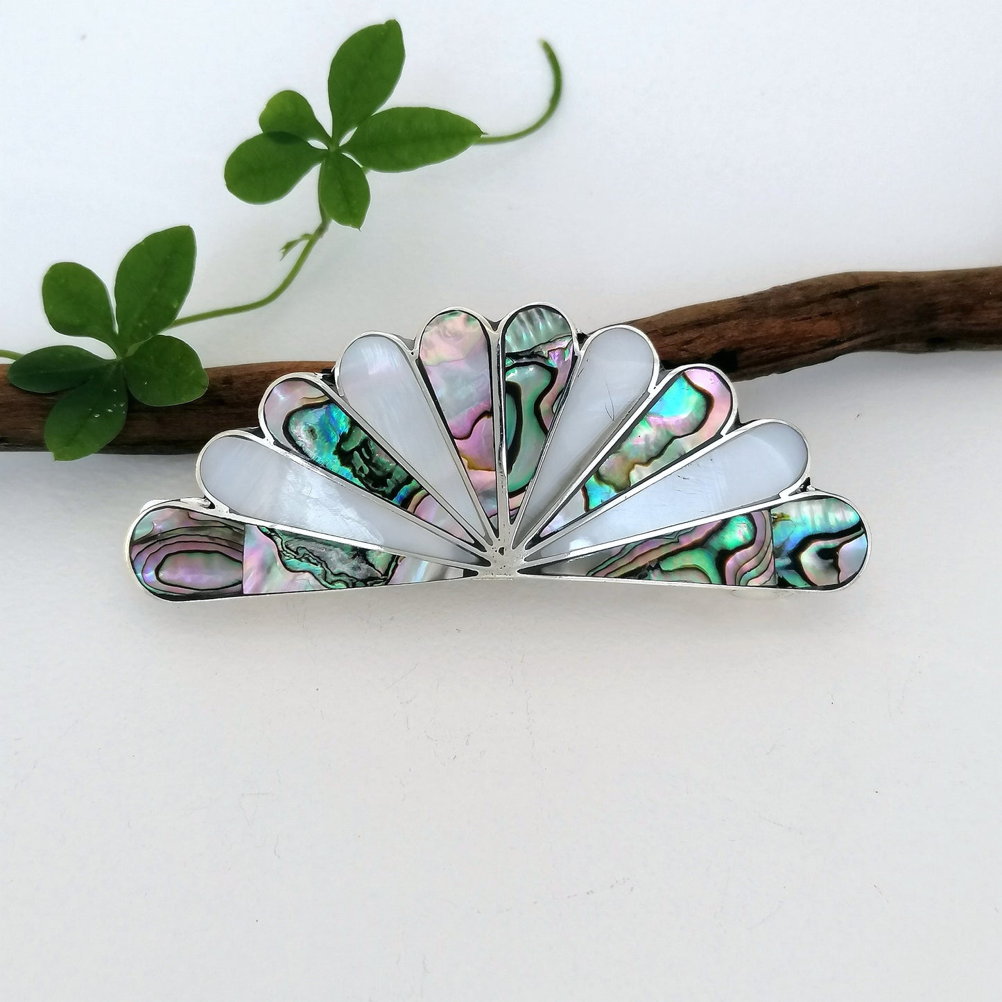 Abalone & Mother of Pearl Fan Barrette