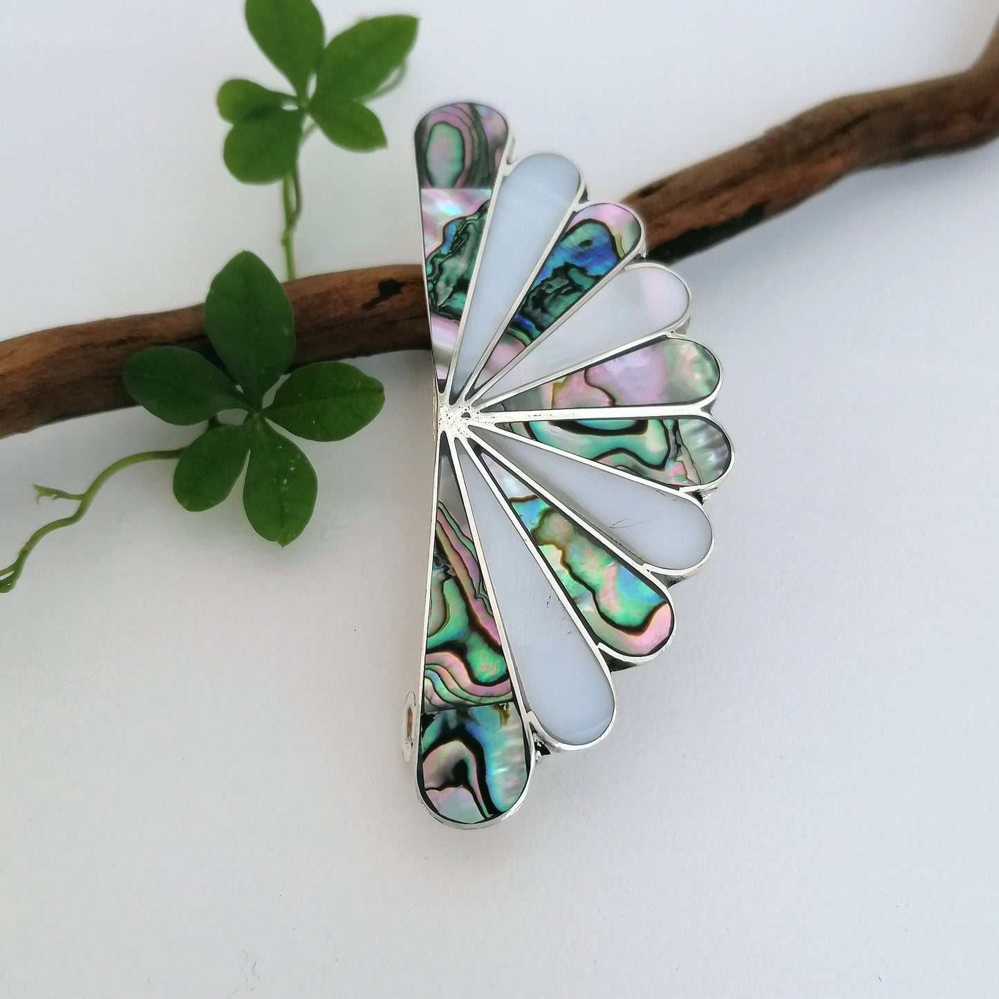 Abalone & Mother of Pearl Fan Barrette