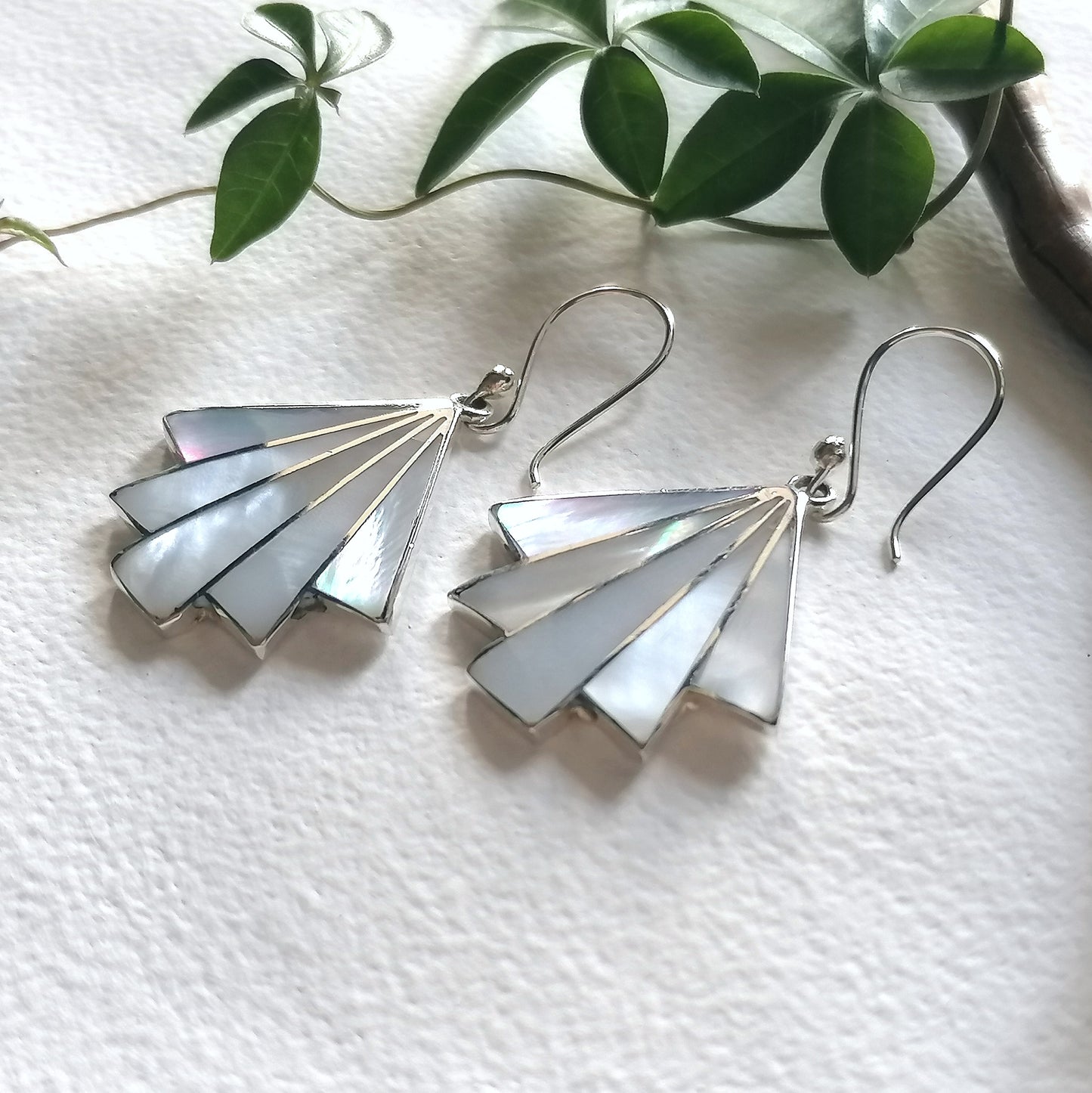 Art Deco Fan Earrings - Mother of Pearl