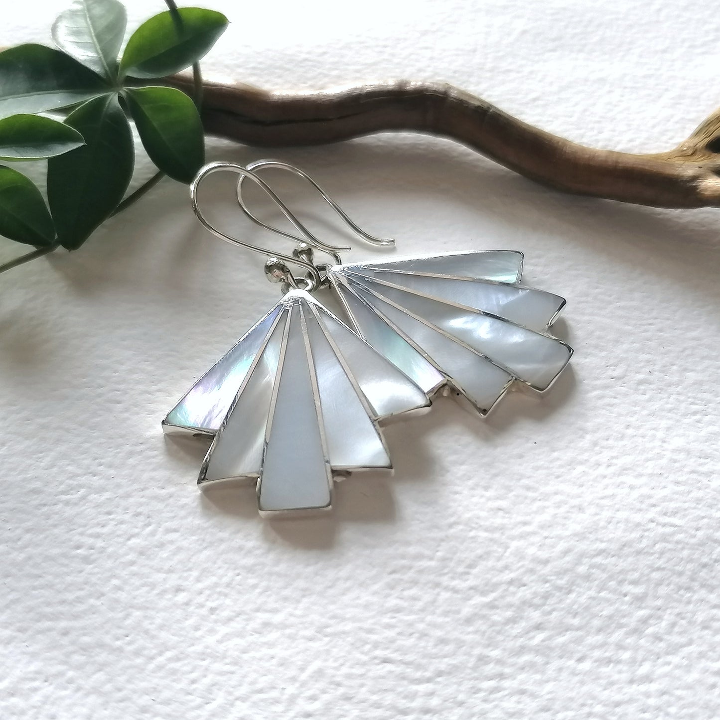 Art Deco Fan Earrings - Mother of Pearl