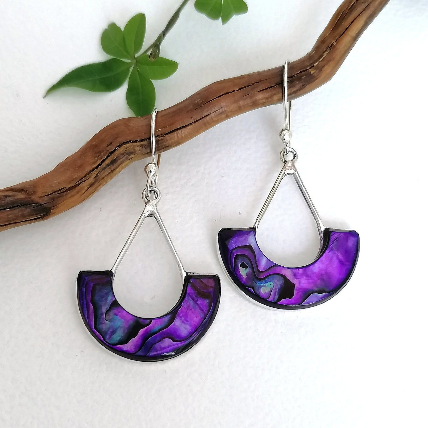 Art Deco Pendulum Earrings - Purple Abalone