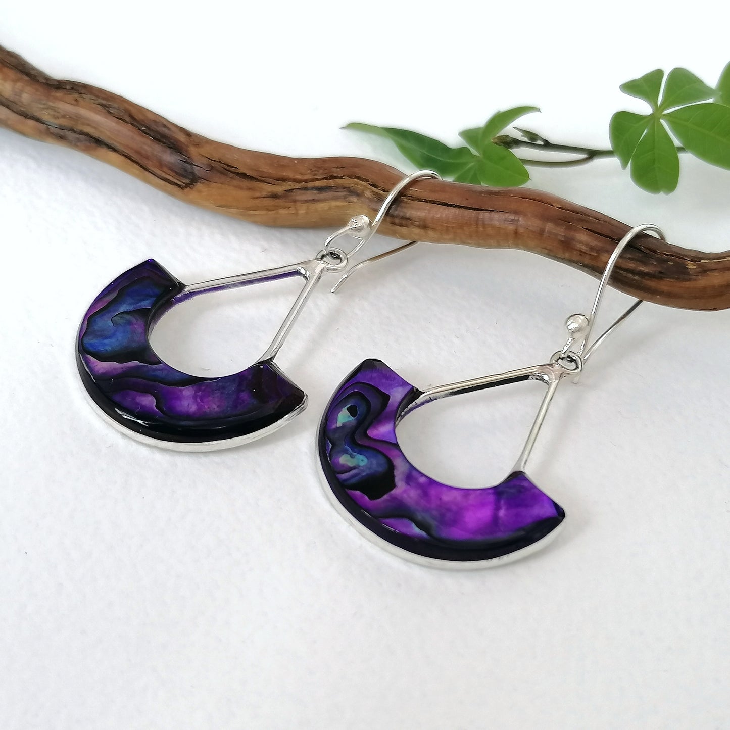 Art Deco Pendulum Earrings - Purple Abalone