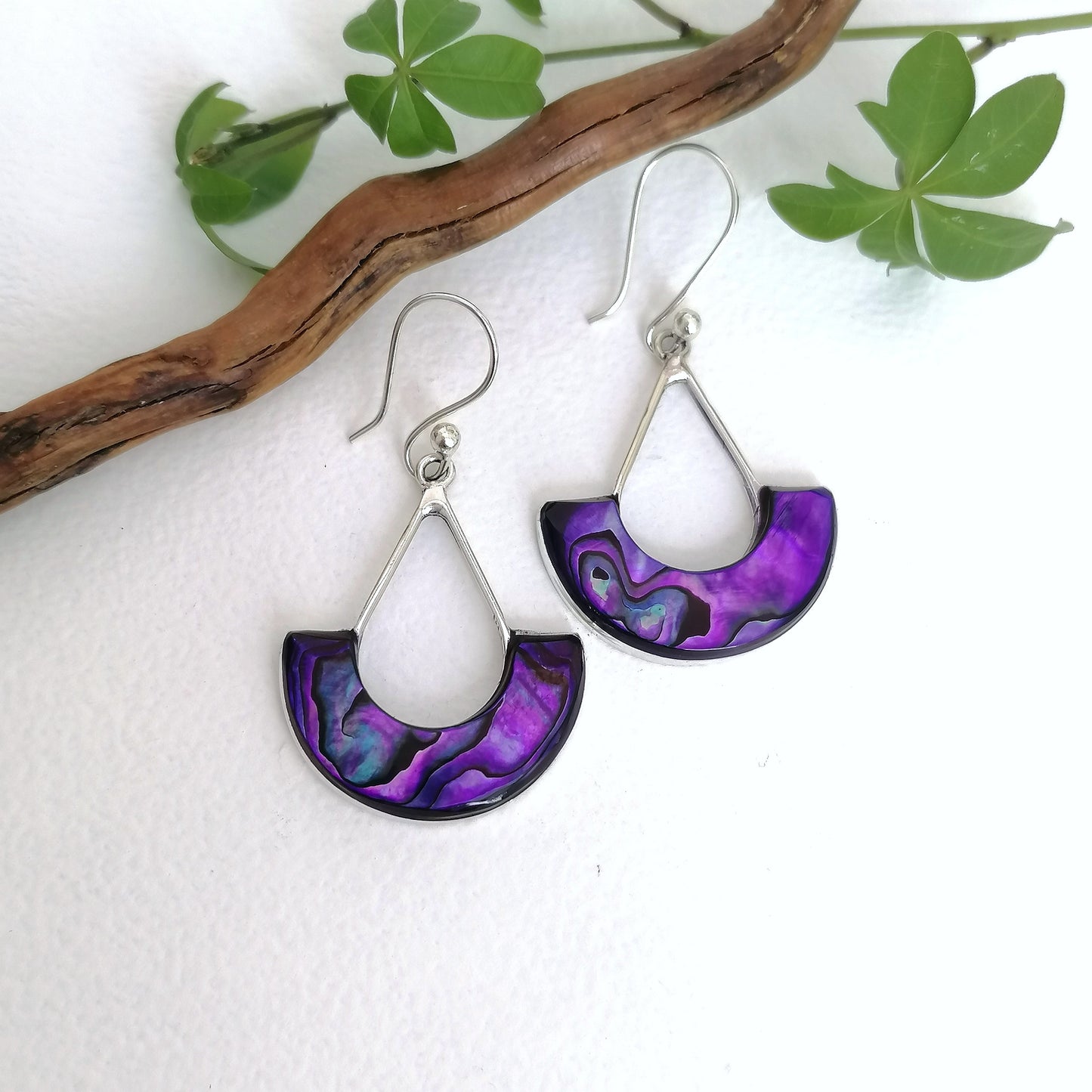 Art Deco Pendulum Earrings - Purple Abalone