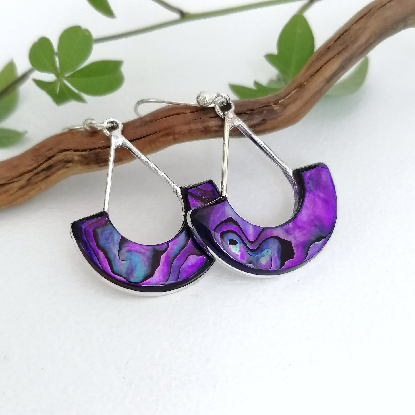 Art Deco Pendulum Earrings - Purple Abalone