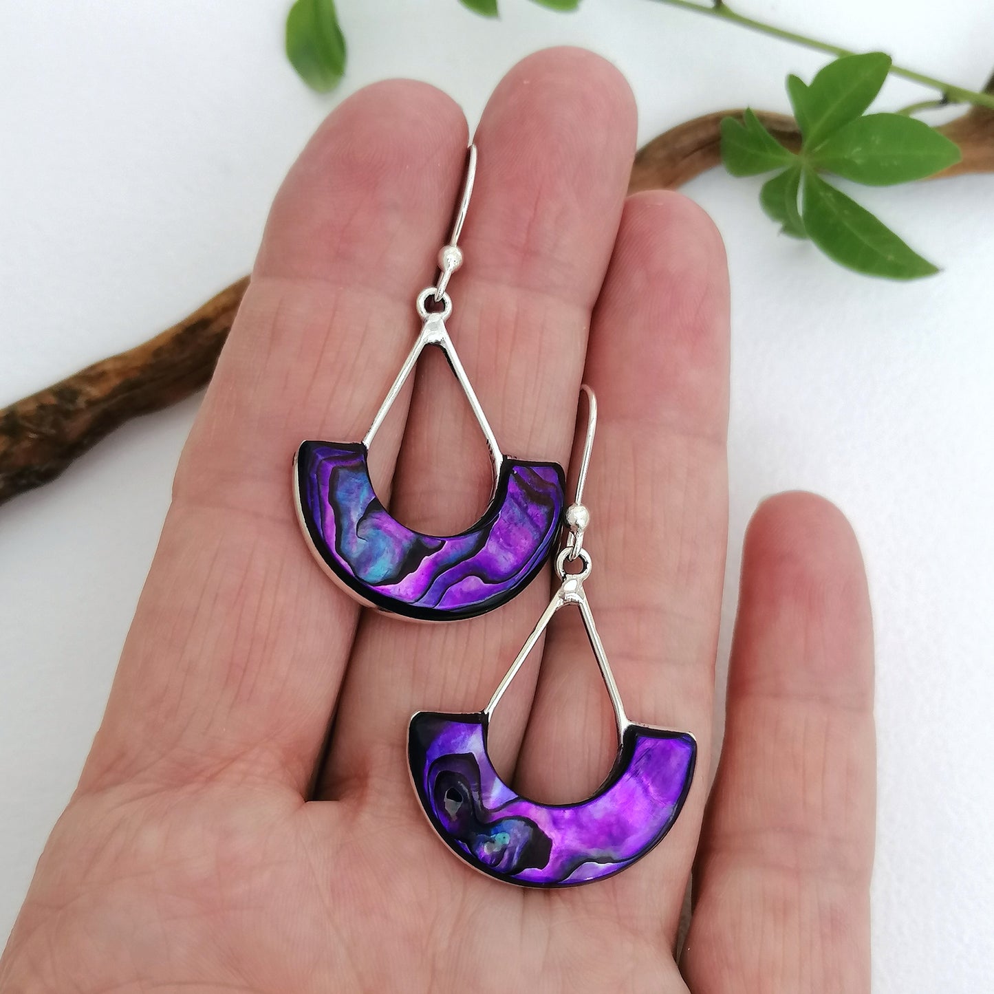 Art Deco Pendulum Earrings - Purple Abalone