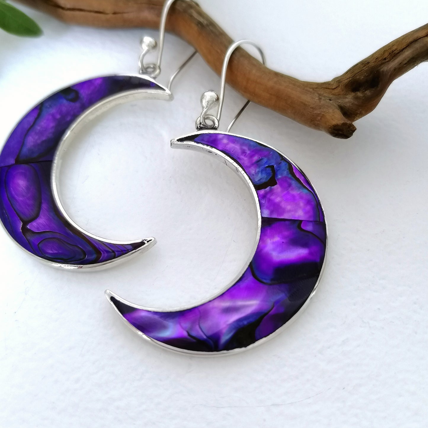 Purple Moon Earrings - Abalone Shell