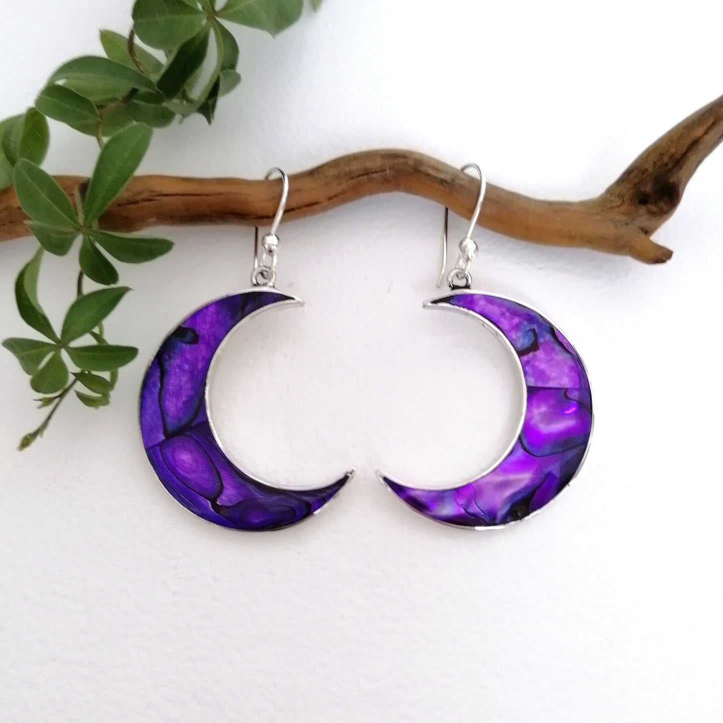 Purple Moon Earrings - Abalone Shell