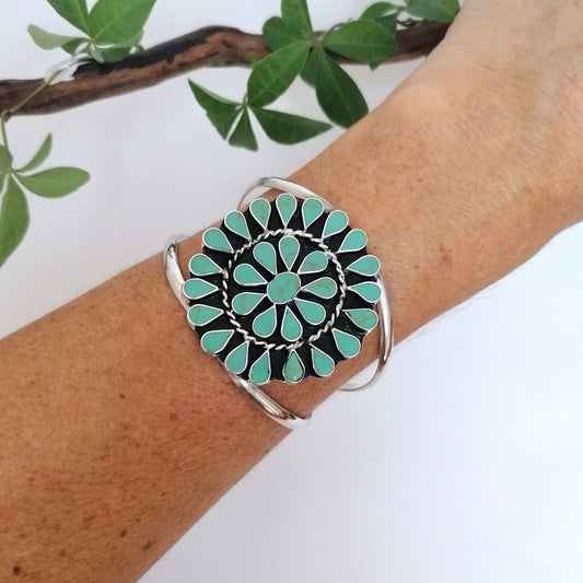 Turquoise Squash Blossom Cuff - Enamel Inlay