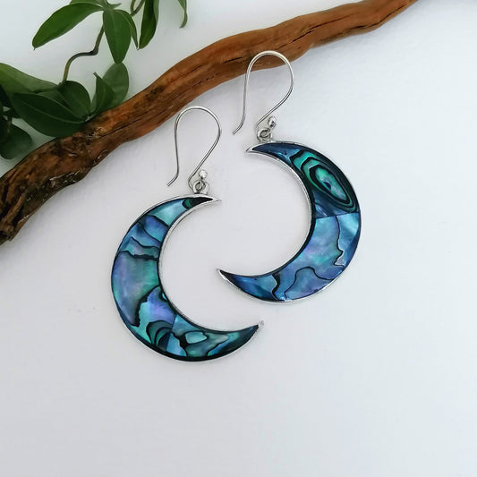 Teal Blue Moon Earrings - Abalone Shell