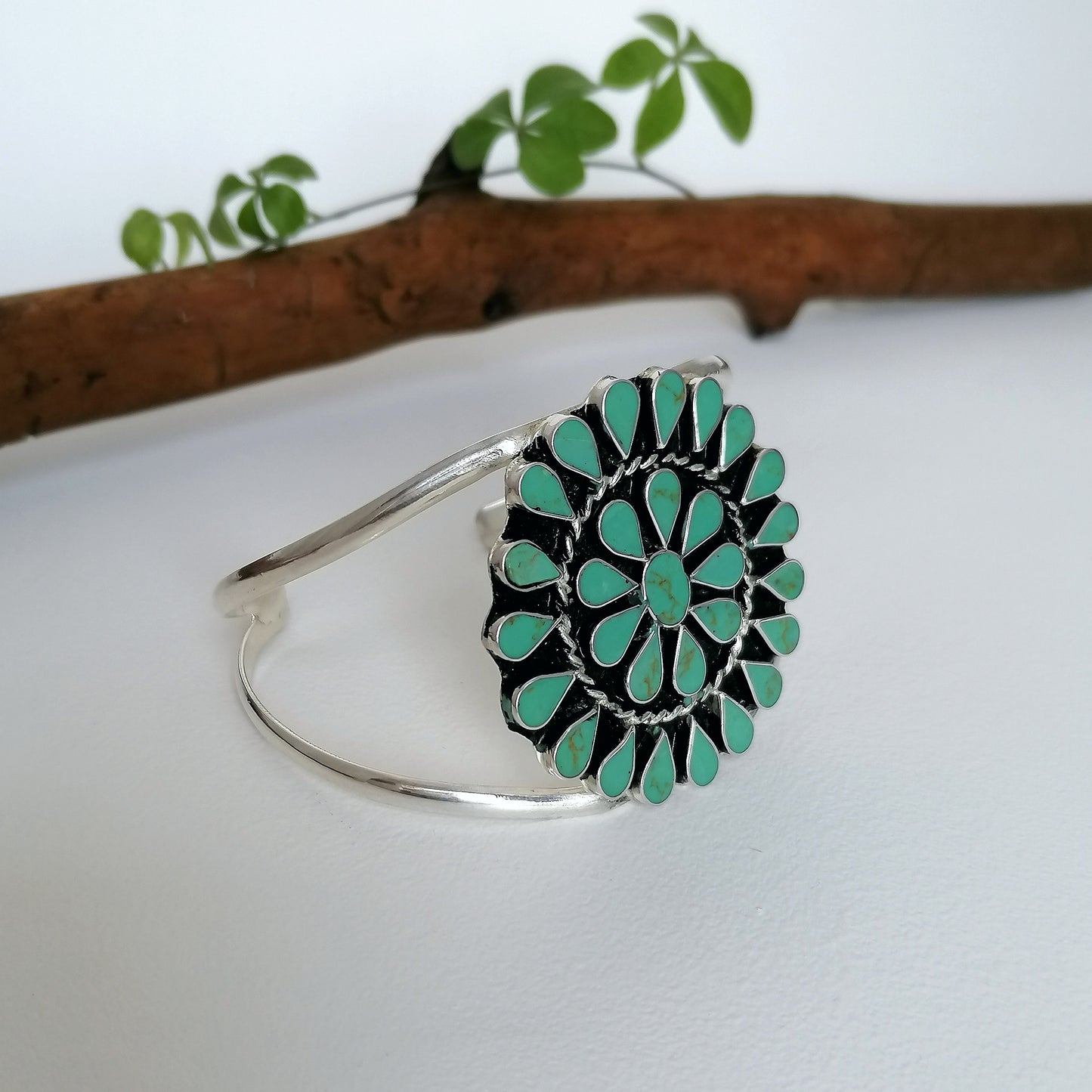 Turquoise Squash Blossom Cuff - Enamel Inlay