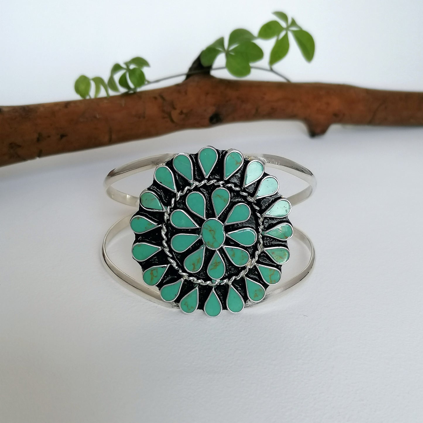 Turquoise Squash Blossom Cuff - Enamel Inlay