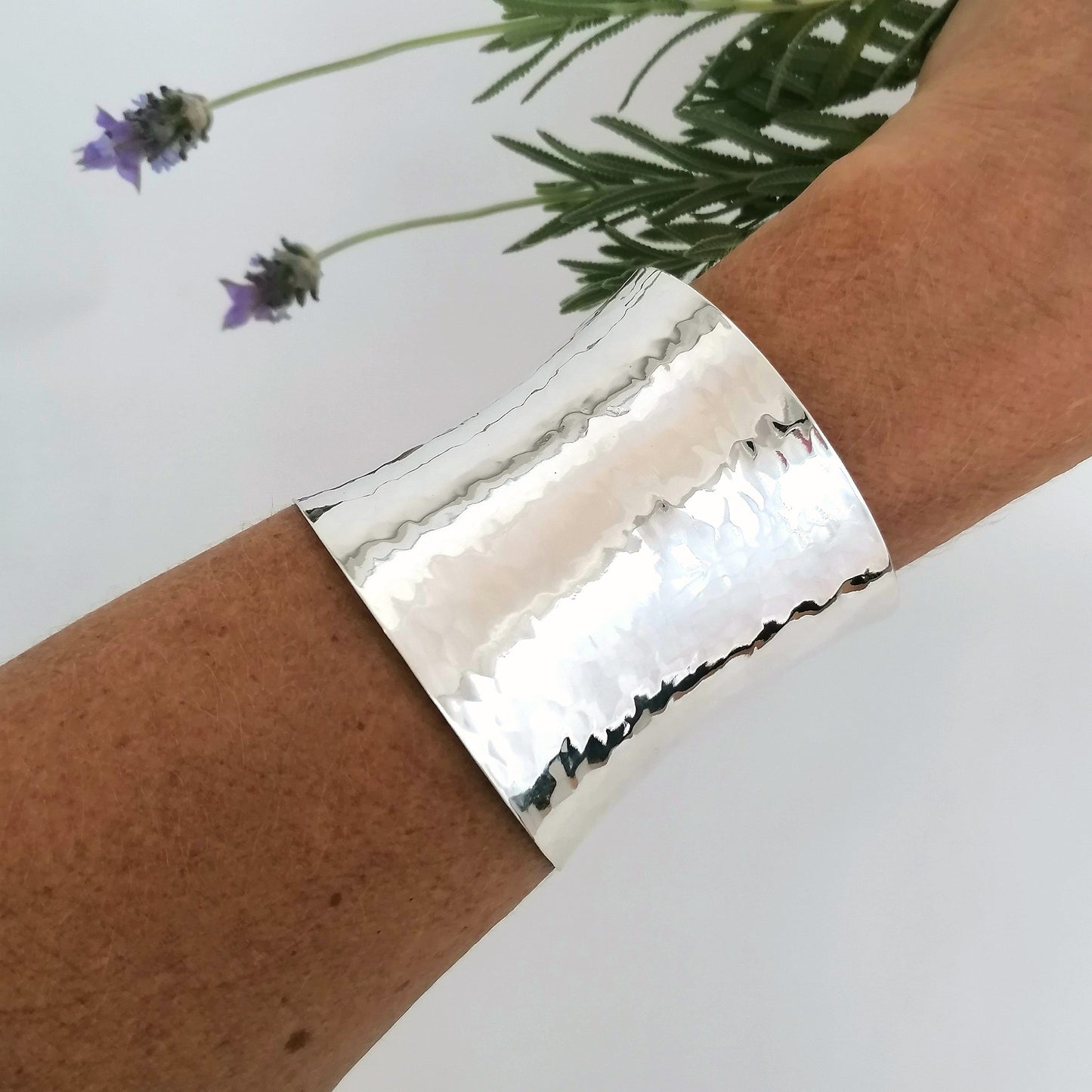 Wide Hammered Cuff Bracelet