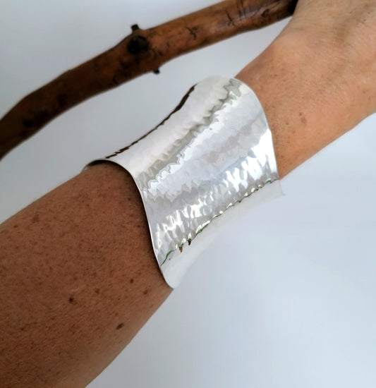 Wide Hammered Wave Cuff