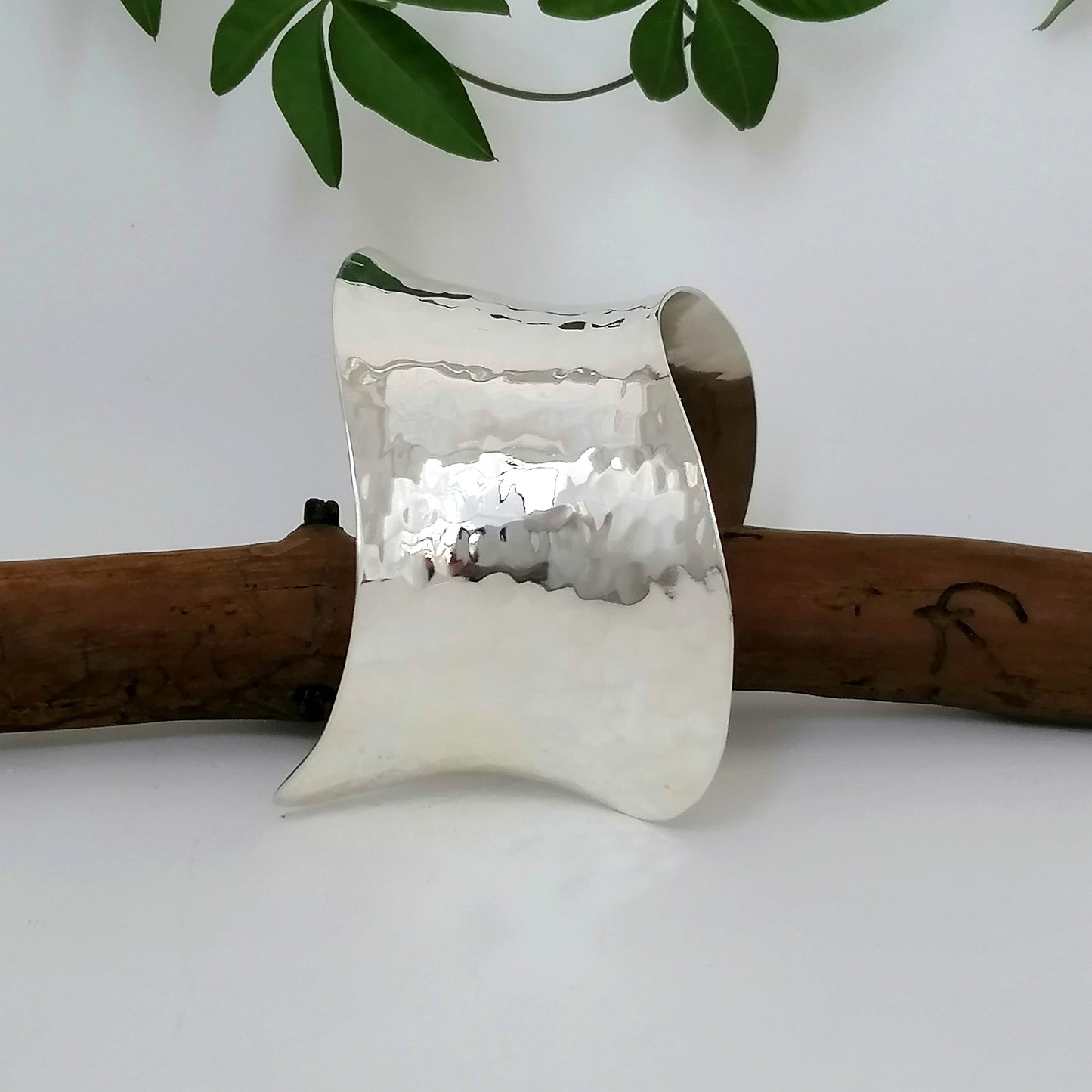 Wide Hammered Wave Cuff